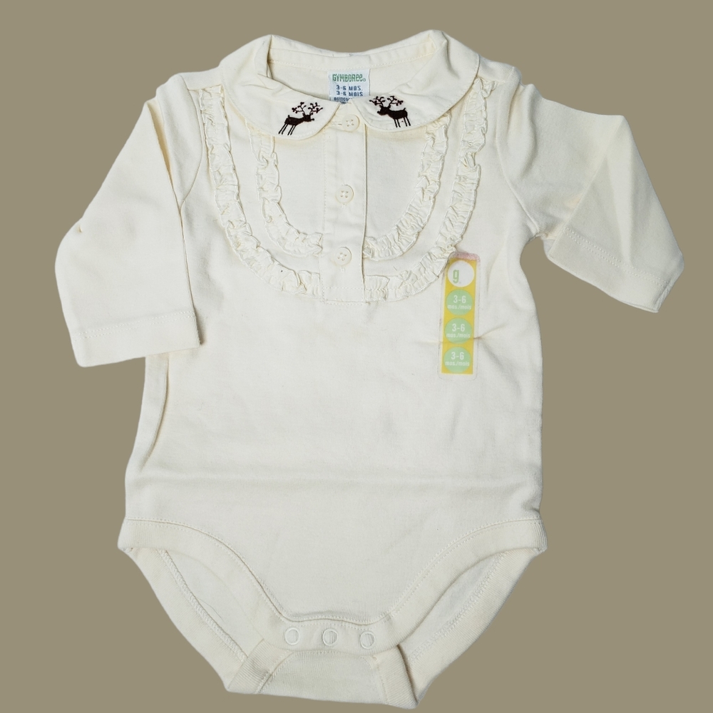 Vintage Gymboree Onepiece Bodysuit 3-6 Months Reindeer Baby Girl Christmas